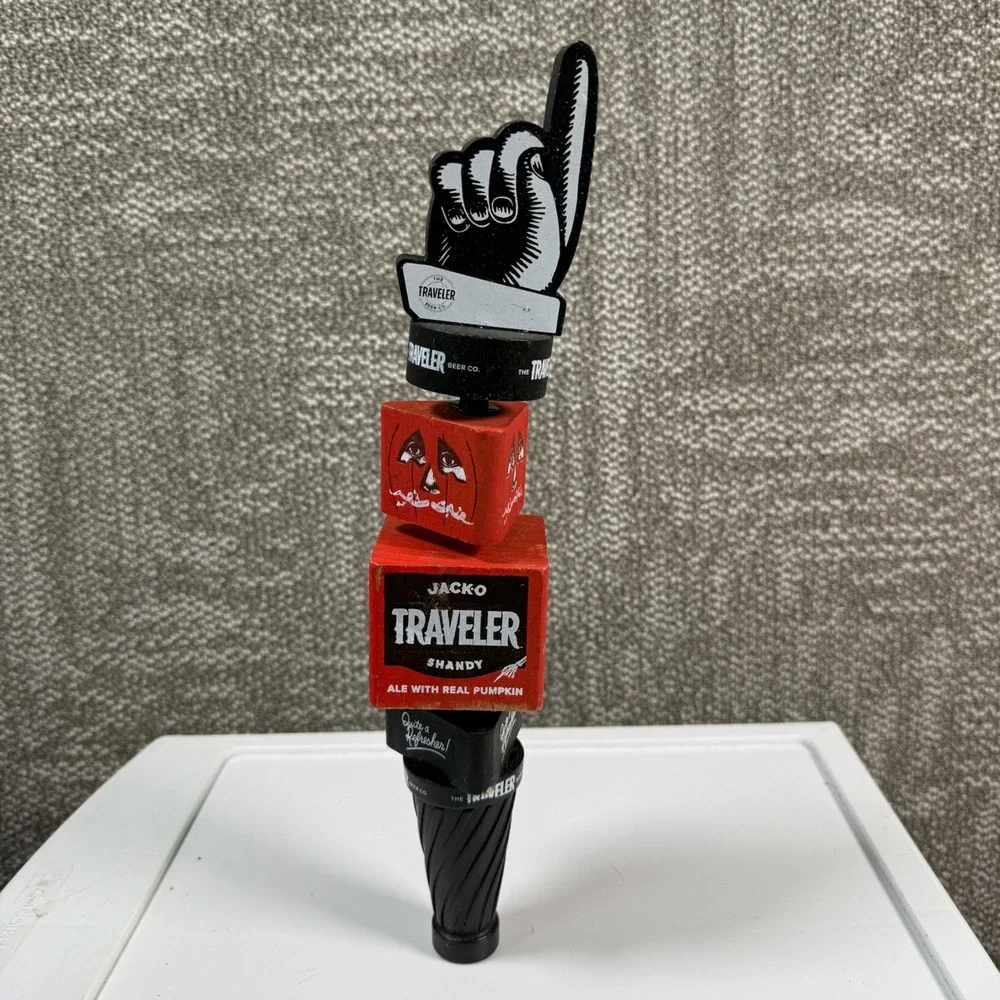 The Traveler Beer Co Jack-O Traveler Shandy Beer Tap Handle Red Black Pumpkin
